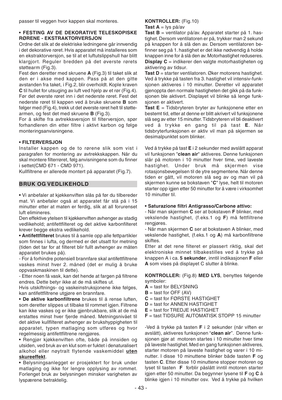 Candy CVM 95L X User Manual | Page 43 / 64