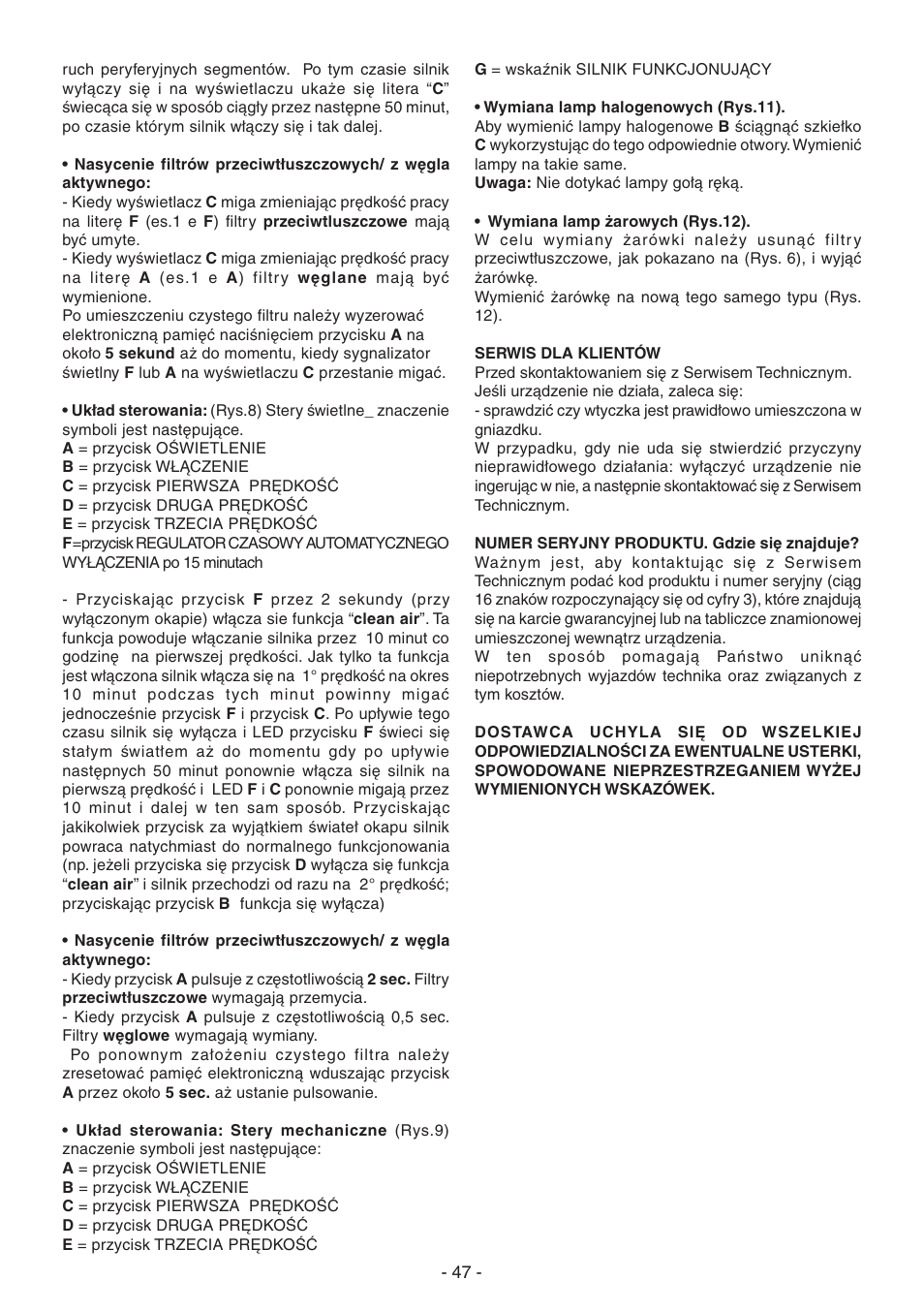 Candy CVM 95L X User Manual | Page 47 / 64