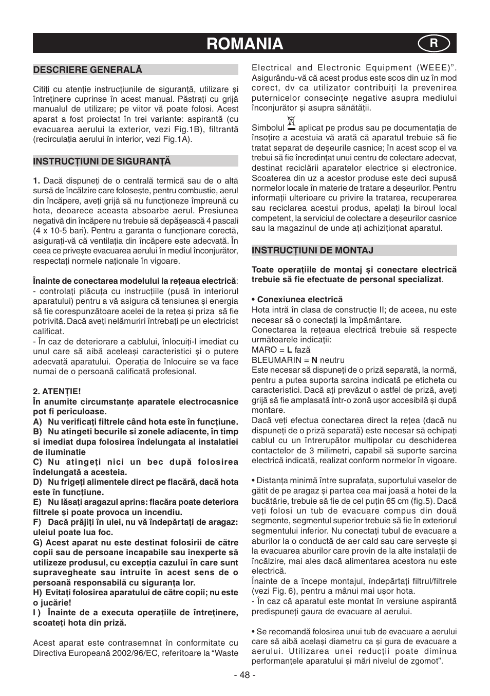 Romania | Candy CVM 95L X User Manual | Page 48 / 64