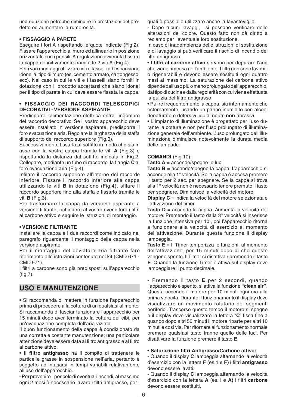 Uso e manutenzione | Candy CVM 95L X User Manual | Page 6 / 64