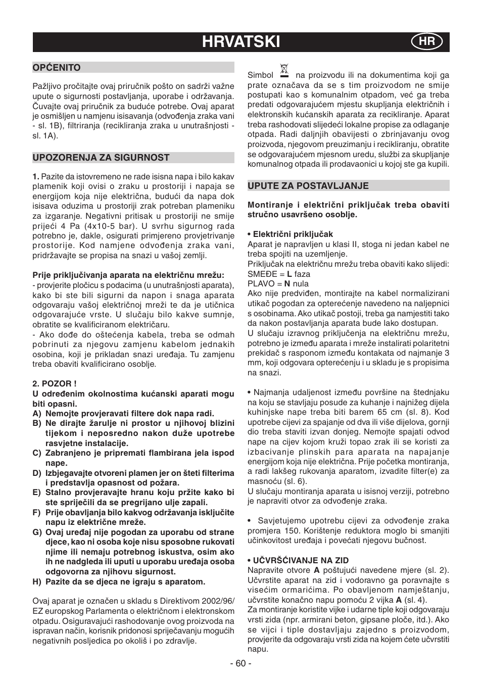 Hrvatski | Candy CVM 95L X User Manual | Page 60 / 64