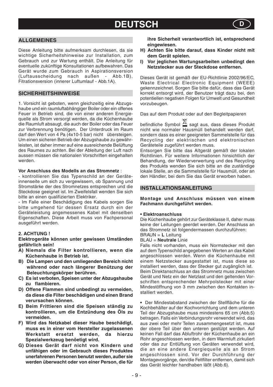 Deutsch | Candy CVM 95L X User Manual | Page 9 / 64