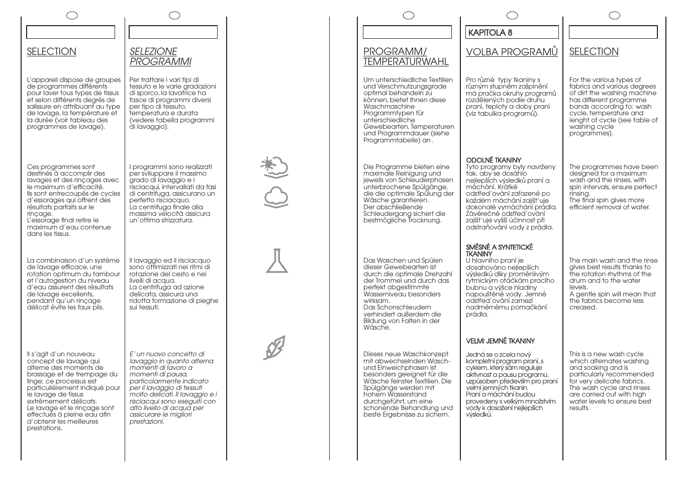 Selection, Programm/ temperaturwahl, Selezione programmi | Volba programå | Candy GO W485D-01S User Manual | Page 31 / 53
