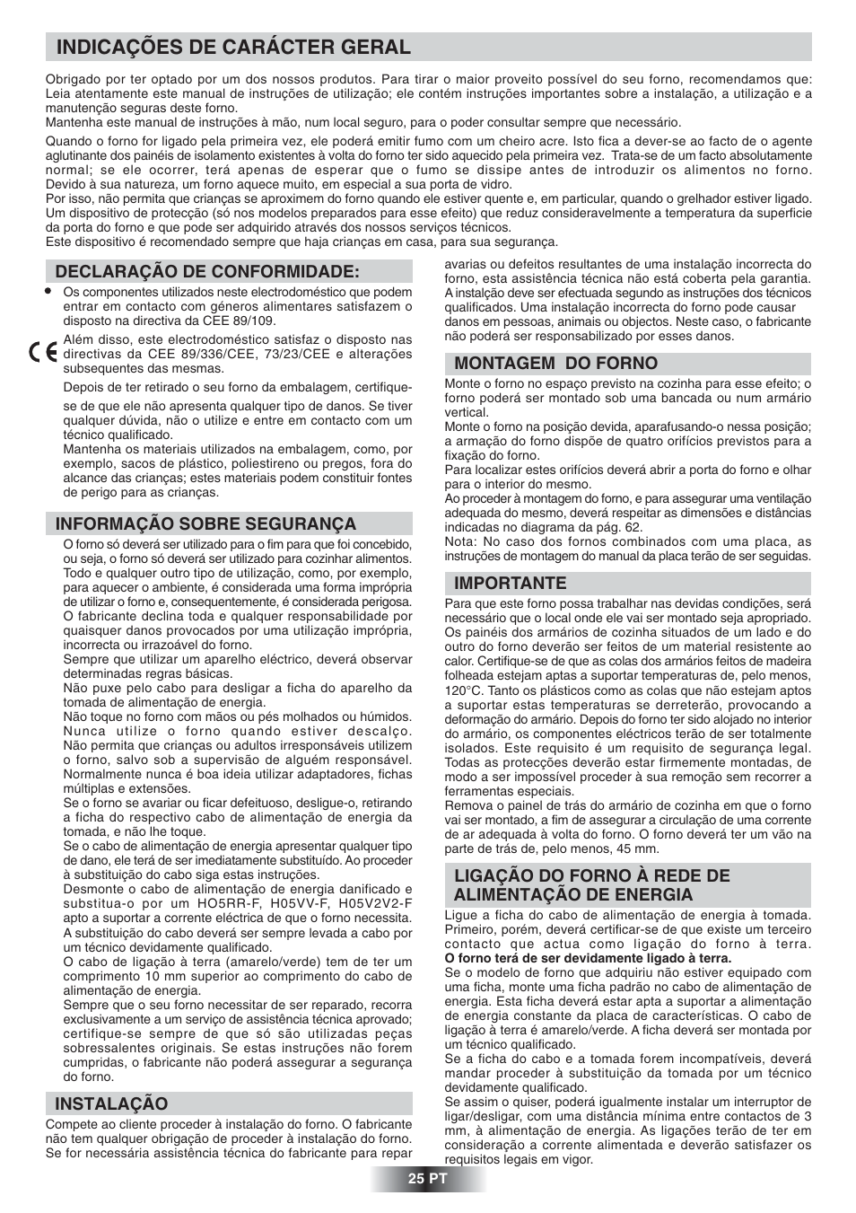 Indicações de carácter geral | Candy FNP 827 X User Manual | Page 26 / 50