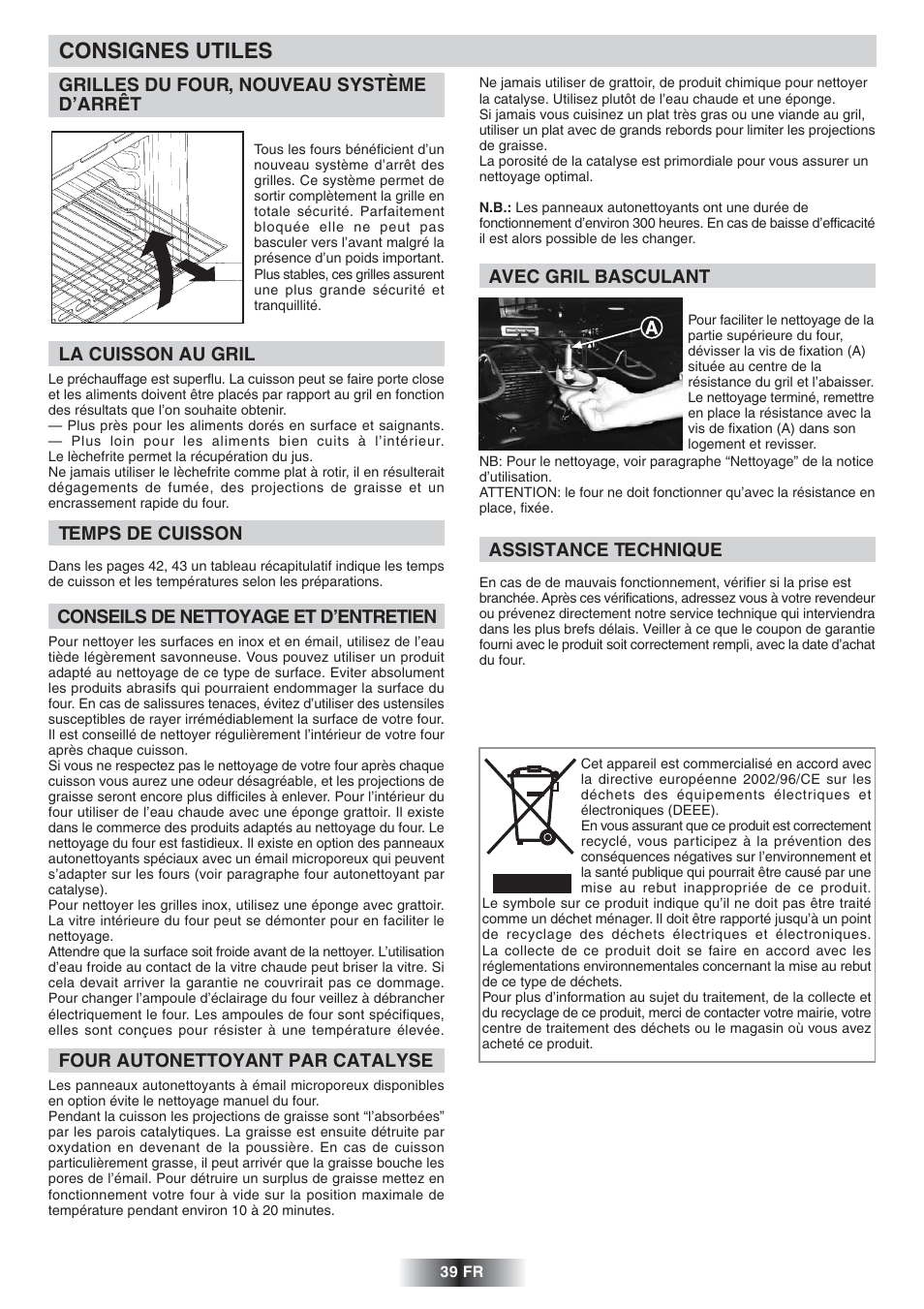 Consignes utiles | Candy FNP 827 X User Manual | Page 40 / 50