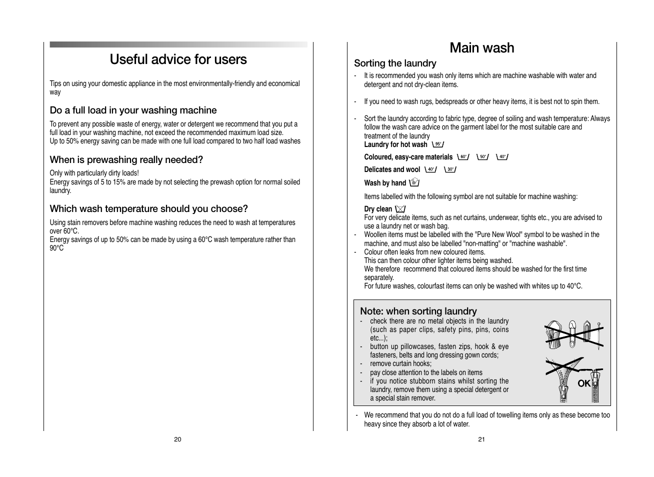 Main wash, Useful advice for users | Candy EVO 1682D-80 User Manual | Page 11 / 17