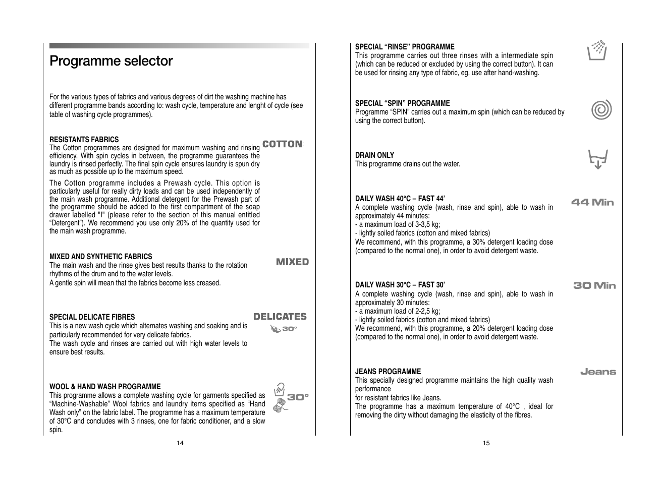Programme selector | Candy EVO 1682D-80 User Manual | Page 8 / 17