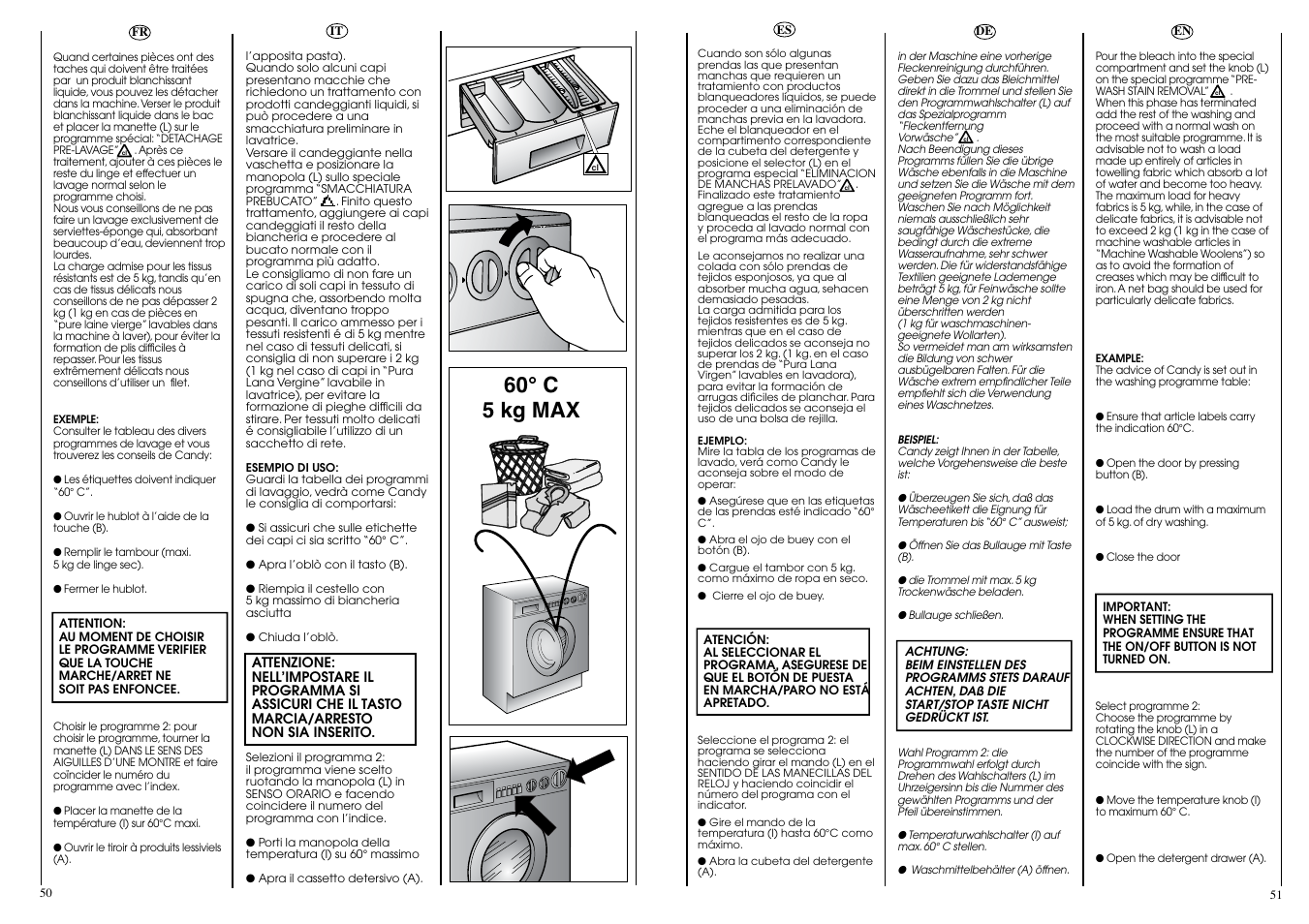 60° c 5 kg max | Candy ICL 80 T User Manual | Page 26 / 33