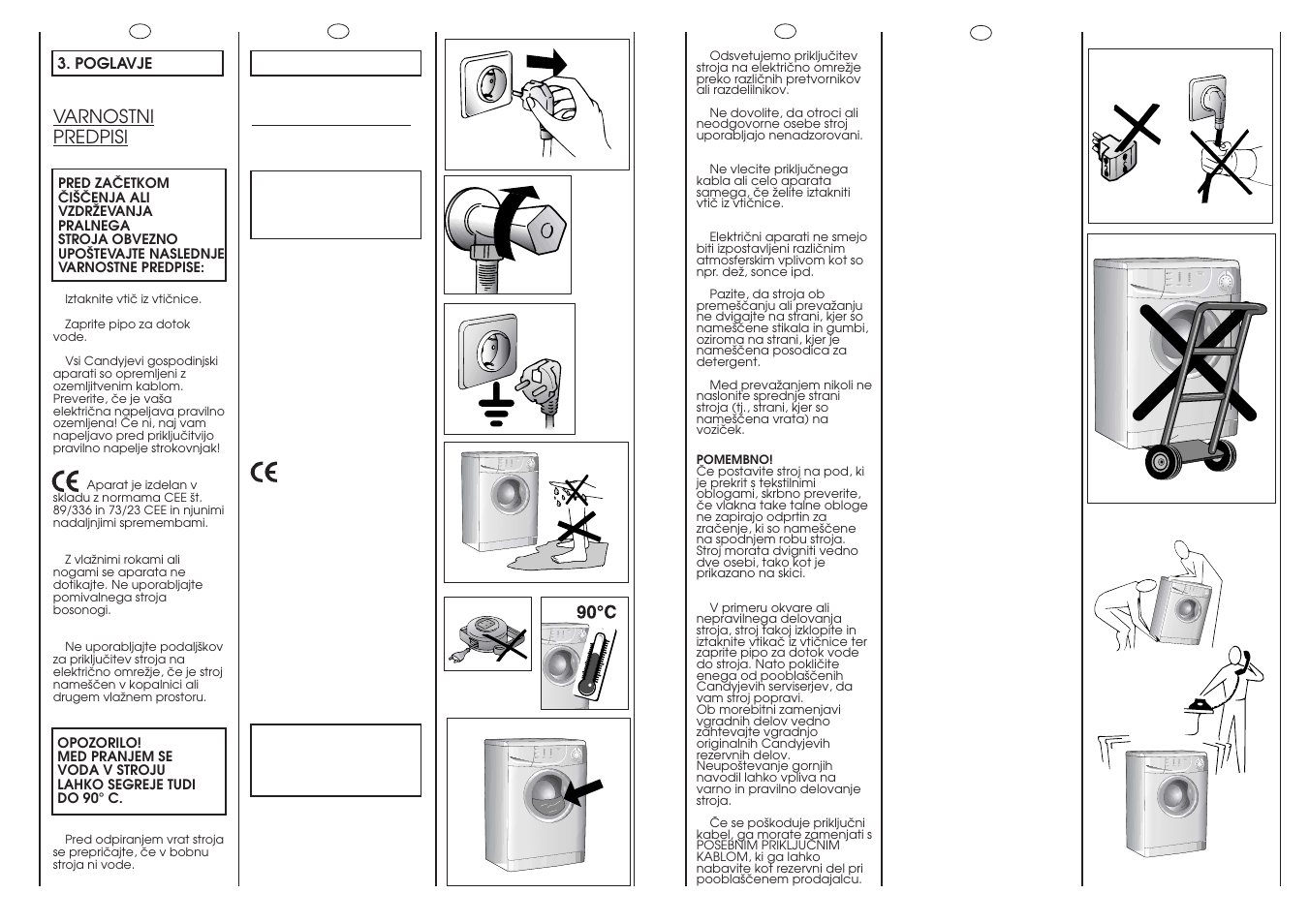 Safety measures, Varnostni predpisi | Candy CLD135-86S User Manual | Page 4 / 25