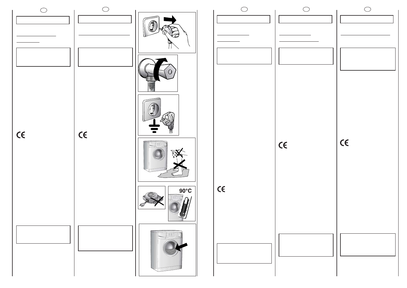 Safety measures, Säkerhets- anvisningar, Sikkerheds regler | Sikkerhetsregler, Turvallisuus- ohjeita | Candy CMD 146-86S User Manual | Page 6 / 49