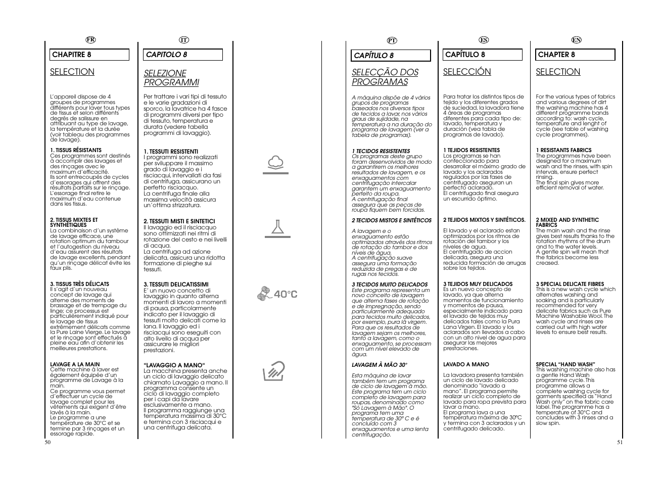 Selection, Selección, Selecção dos programas | Selezione programmi | Candy CWB 1307__L-S User Manual | Page 26 / 41