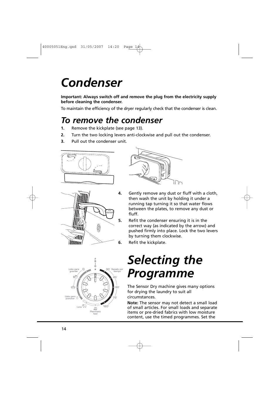 Condenser selecting the programme | Candy GO DC 38-37 User Manual | Page 14 / 38