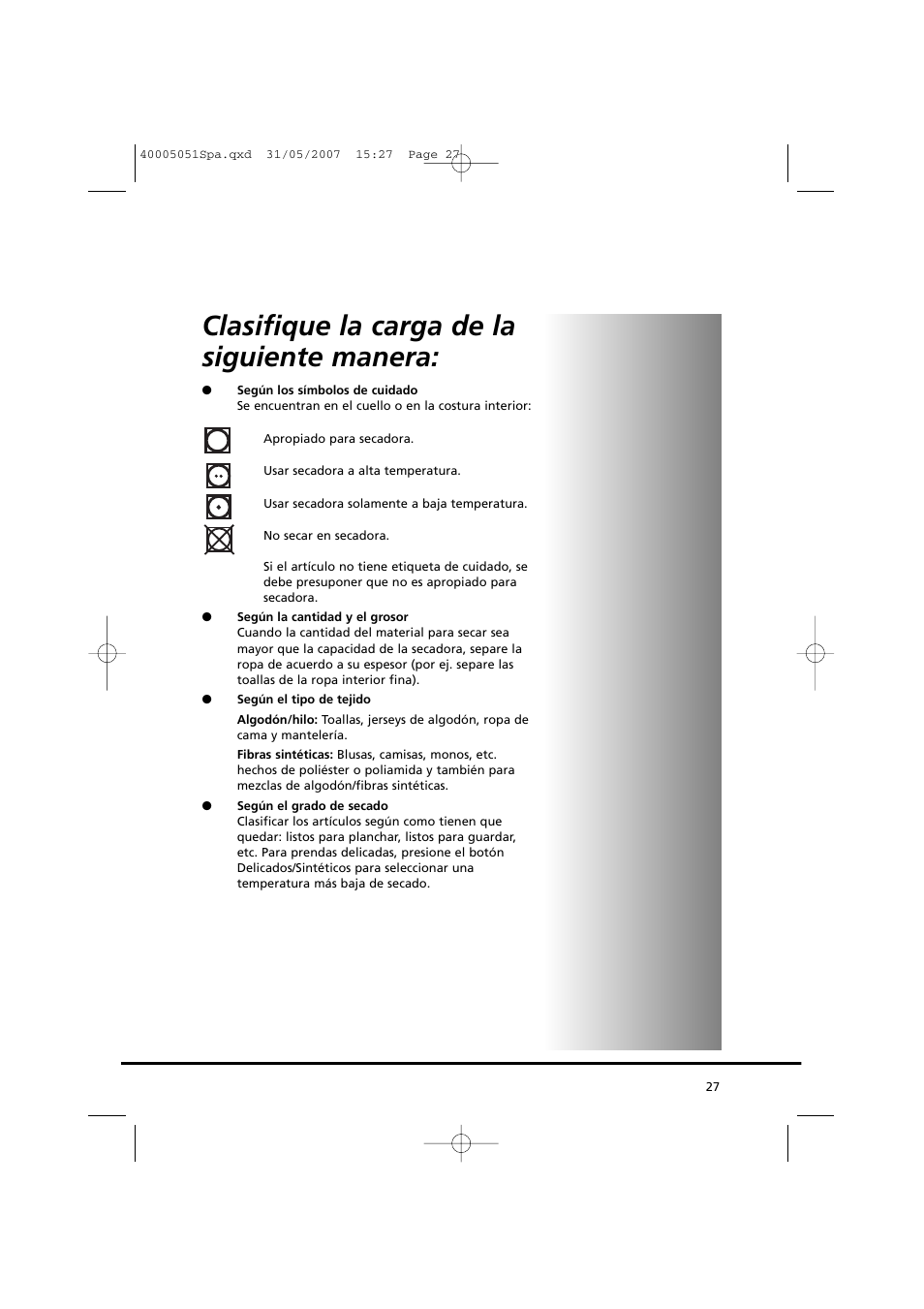 Clasifique la carga de la siguiente manera | Candy GO DC 38-37 User Manual | Page 27 / 38