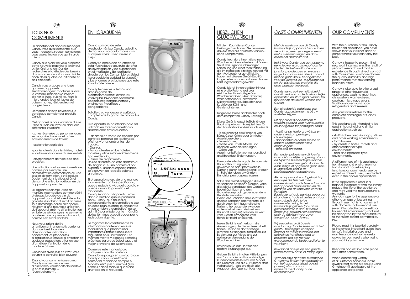 Tous nos compliments, Herzlichen glückwunsch, Onze complimenten | Enhorabuena, Our compliments | Candy CO 126F__L1-S User Manual | Page 2 / 41