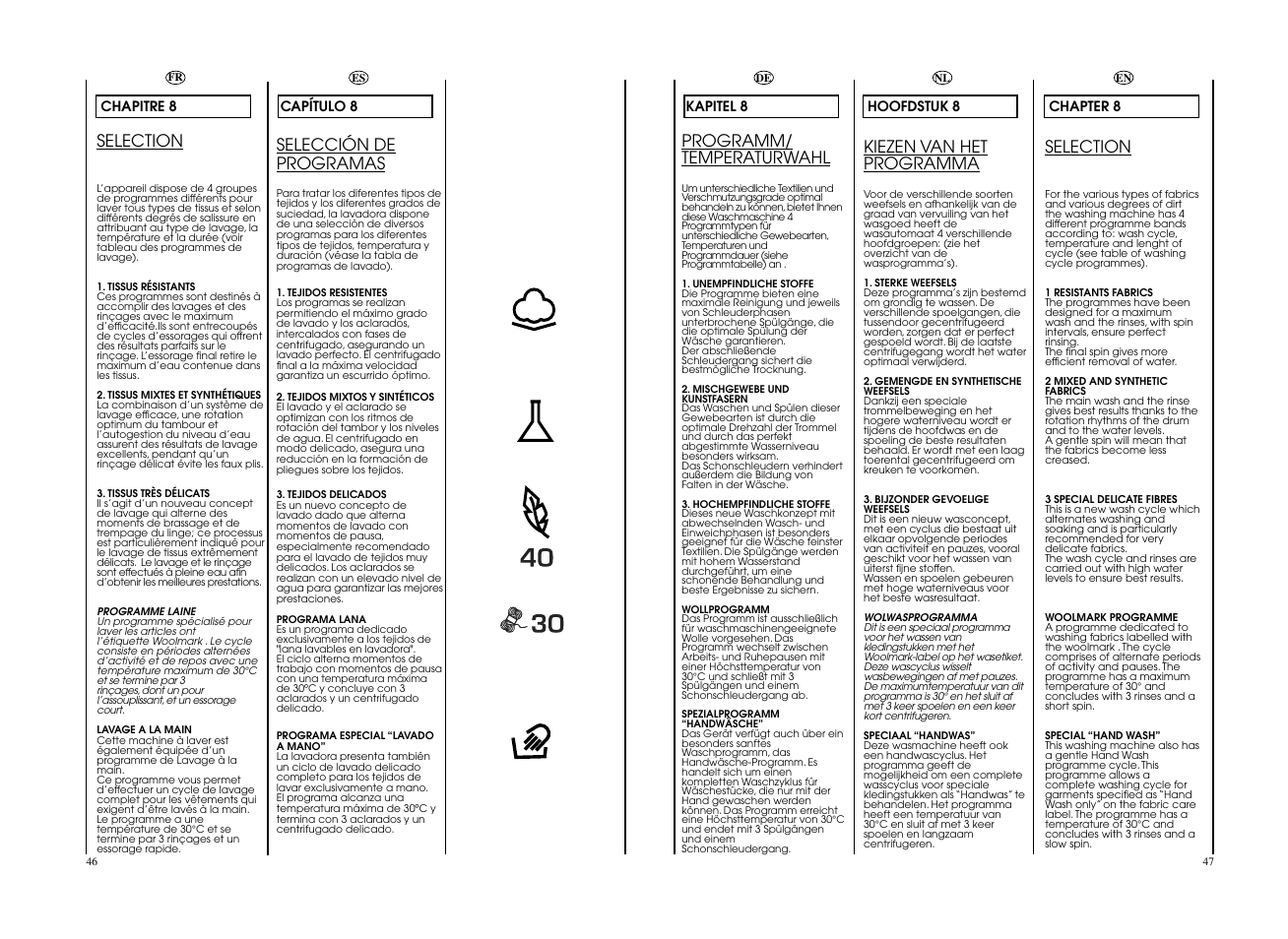 Selección de programas, Selection, Programm/ temperaturwahl | Kiezen van het programma | Candy CO 126F__L1-S User Manual | Page 24 / 41