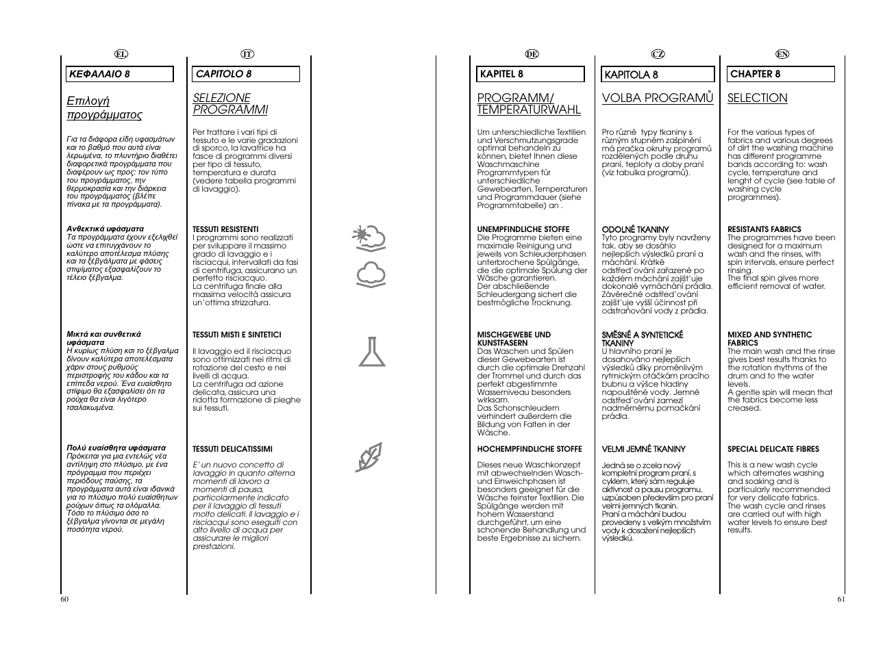 Selection, Programm/ temperaturwahl, Selezione programmi | Volba programå | Candy GO W496D-01S User Manual | Page 31 / 53