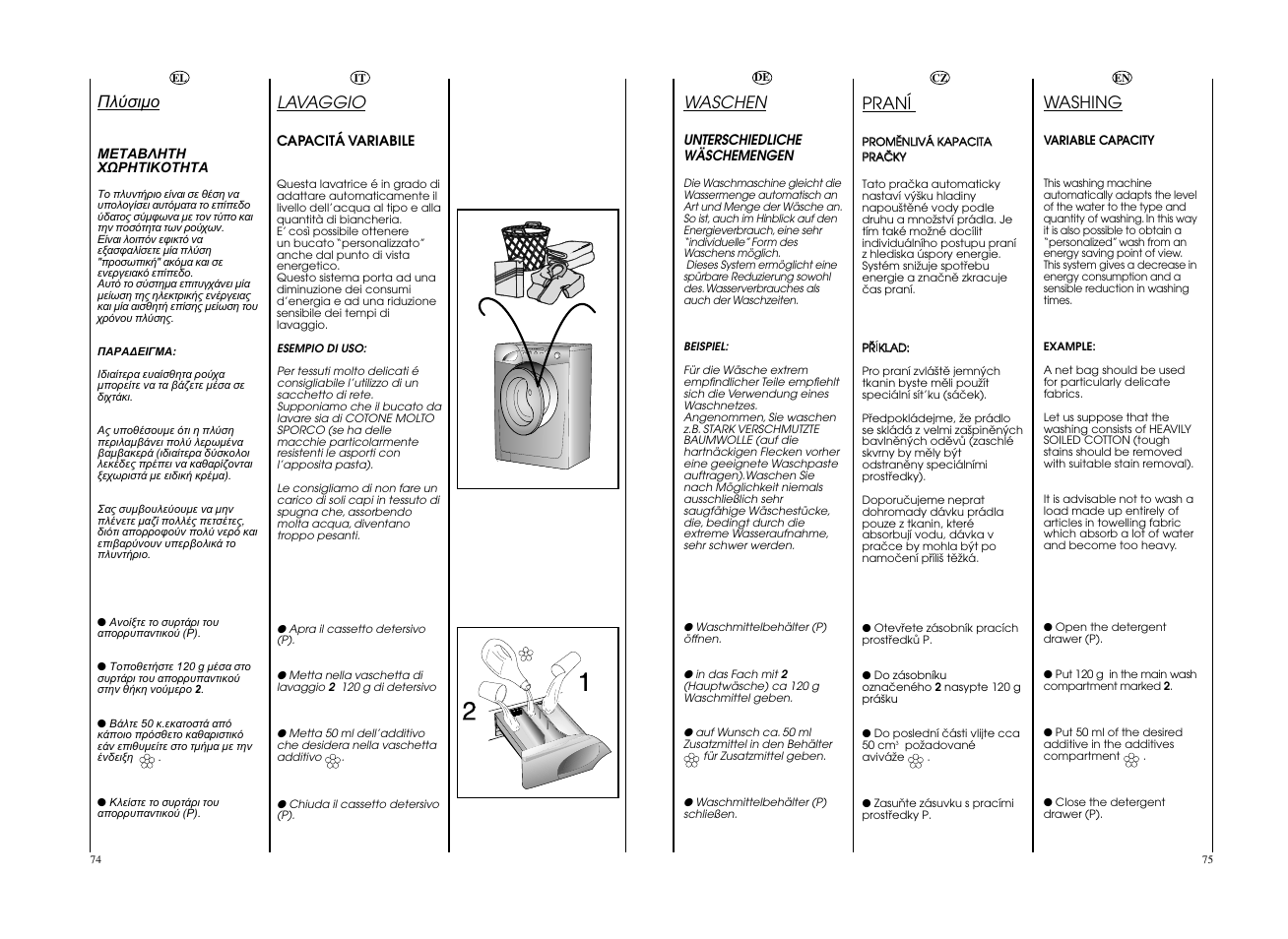 Lavaggio, Waschen, Washing | Praní | Candy GO W496D-01S User Manual | Page 38 / 53