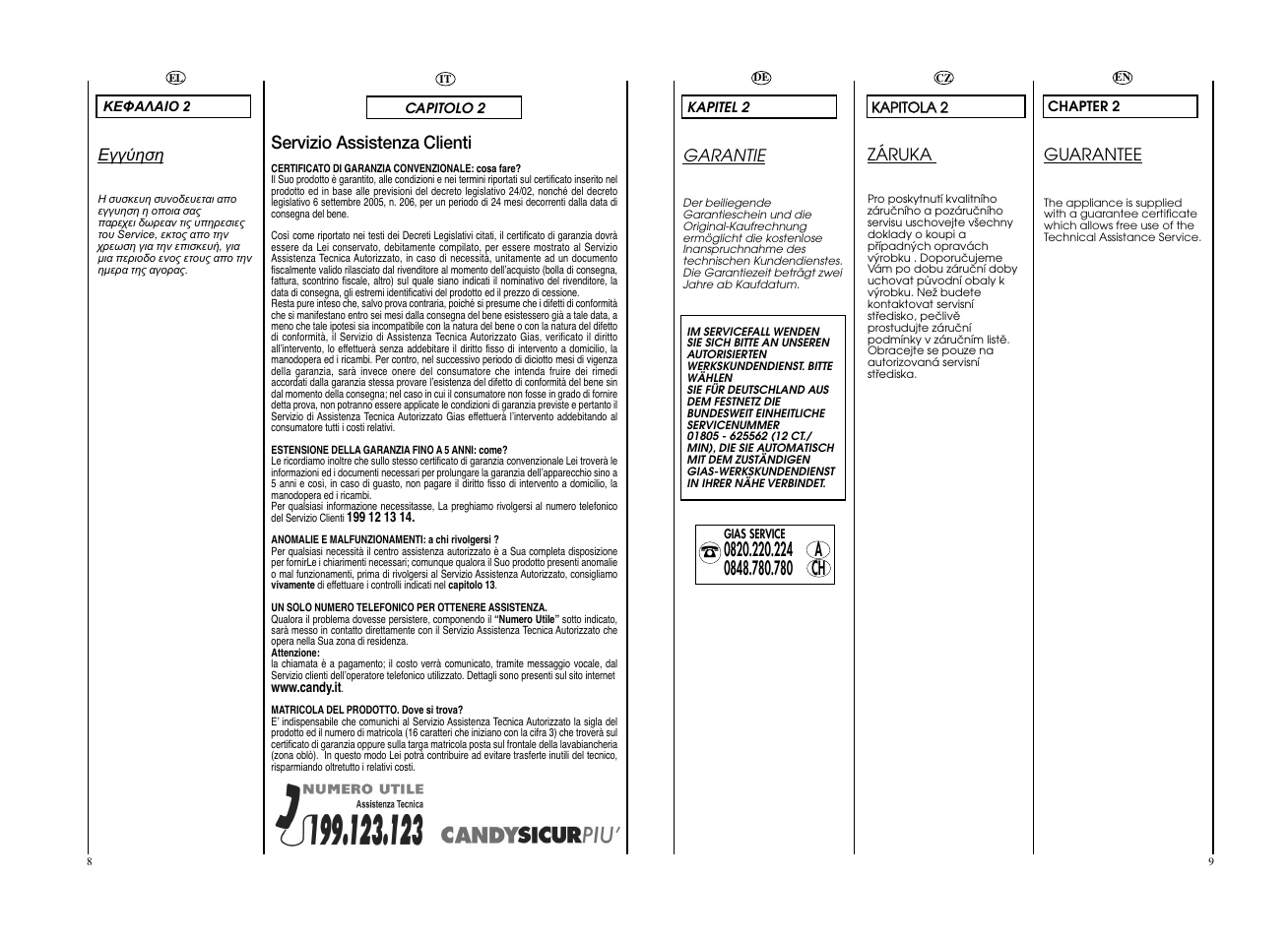 Servizio assistenza clienti | Candy GO W496D-01S User Manual | Page 5 / 53