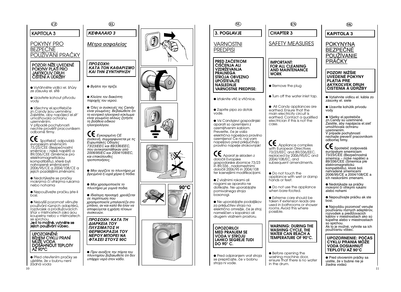 Varnostni predpisi, Pokynyna bezpeâné pouîívanie práâky, Pokyny pro bezpeöné pouïívání praöky | Safety measures | Candy GO4 1262D__L1-S User Manual | Page 6 / 41