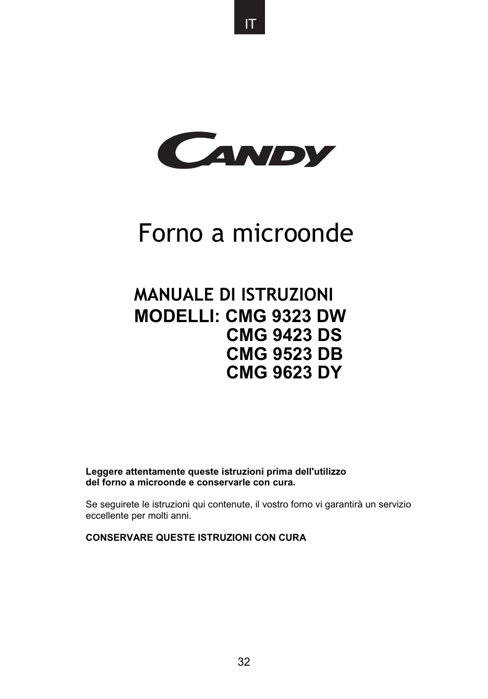 Forno a microonde, Manuale di istruzioni | Candy CMG 9623 DY User Manual | Page 33 / 103