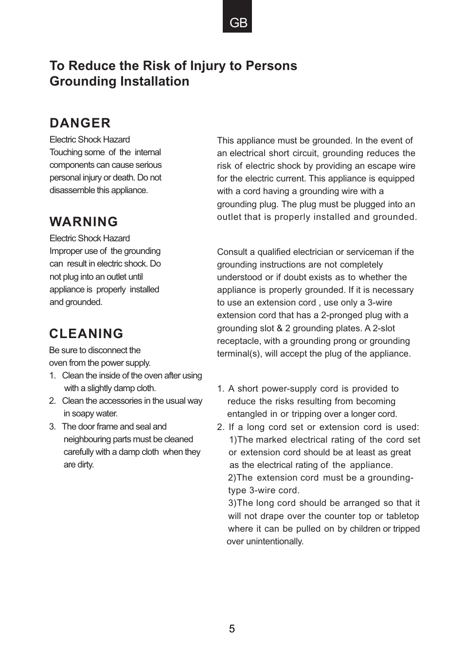 Danger, Warning | Candy CMG 9623 DY User Manual | Page 6 / 103