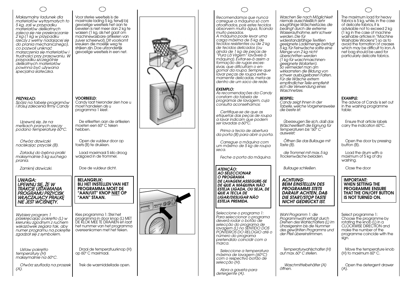 60° c 5 kg max | Candy ICW 101 TR H__C User Manual | Page 27 / 41