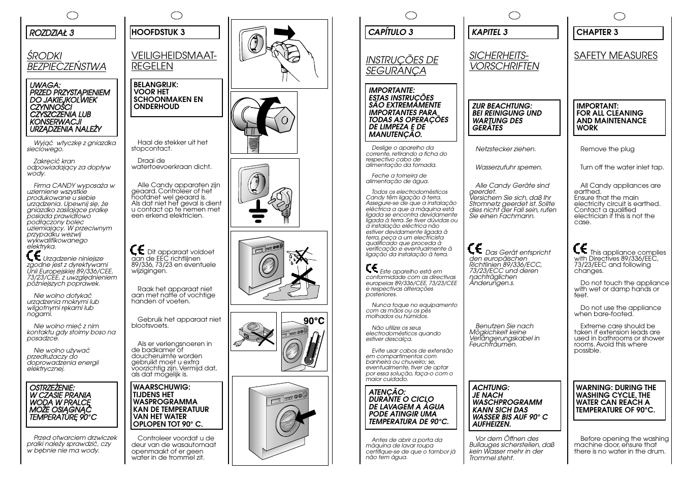 Safety measures, Sicherheits- vorschriften, Veiligheidsmaat- regelen | Érodki bezpieczeñstwa, Instruções de segurança | Candy ICW 101 TR H__C User Manual | Page 6 / 41