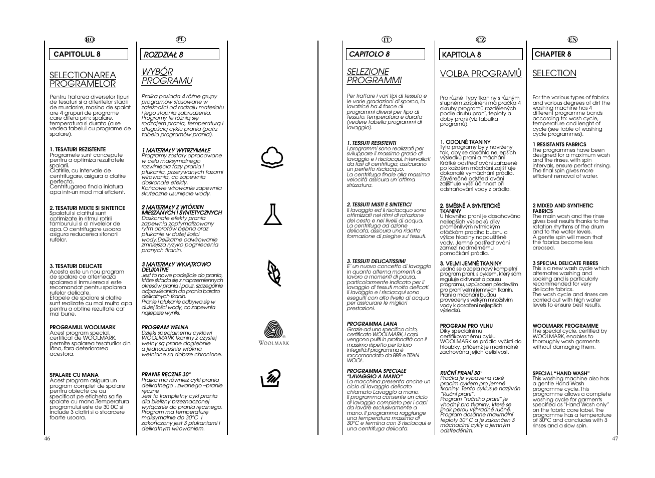 Selection, Volba programå, Wyb ó r programu | Selectionarea programelor, Selezione programmi | Candy GO4 F105__1-16S User Manual | Page 24 / 41