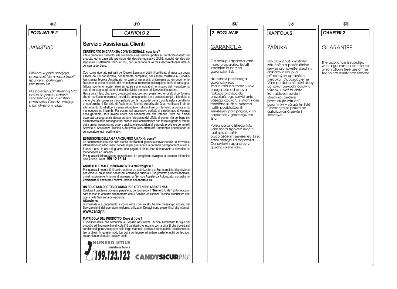 Servizio assistenza clienti | Candy GO F106__L1-S User Manual | Page 5 / 41