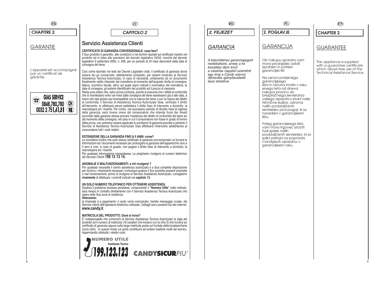 Servizio assistenza clienti | Candy GO W164-10S User Manual | Page 5 / 49
