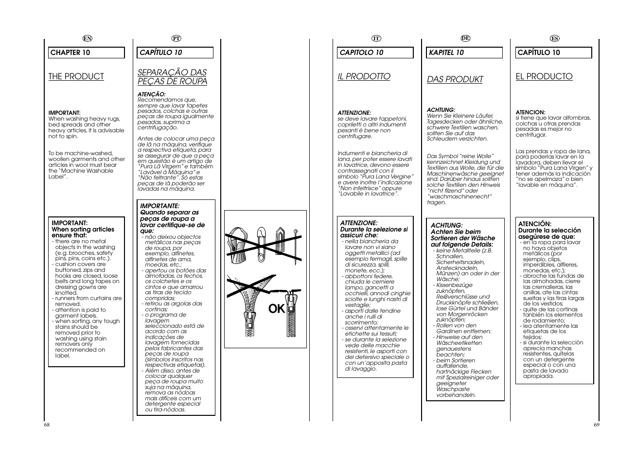 Il prodotto, The product, Separação das peças de roupa | Das produkt, El producto | Candy EVOW 4963D-37 User Manual | Page 35 / 53