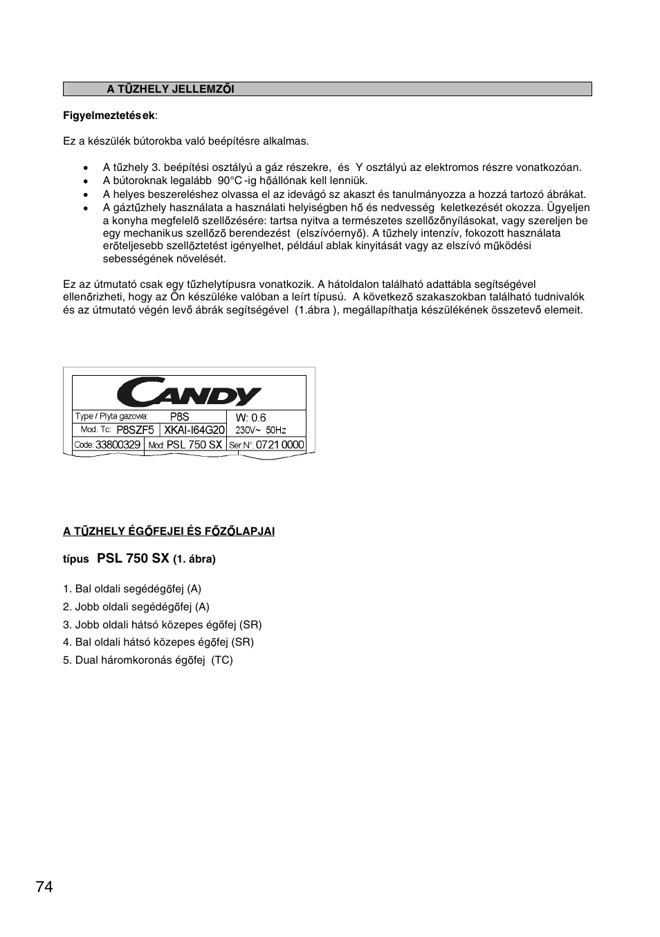 Candy PC PSL 750 SX User Manual | Page 76 / 94