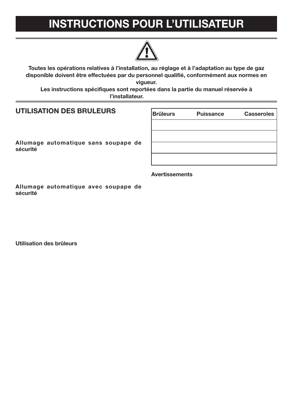 Instructions pour l’utilisateur, Utilisation des bruleurs | Candy PVTP 750 S X User Manual | Page 13 / 20