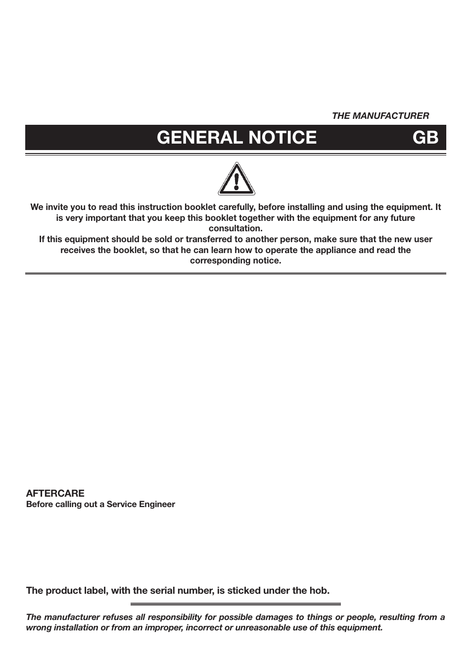 General notice gb | Candy PVTP 750 S X User Manual | Page 7 / 20