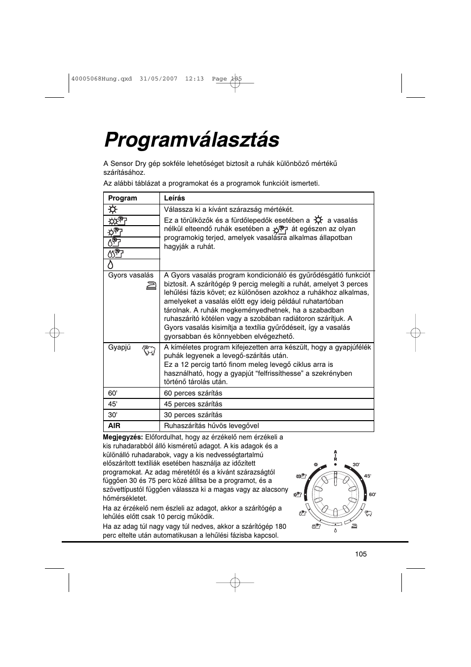 Programválasztás | Candy GO DC 78-86S User Manual | Page 105 / 110