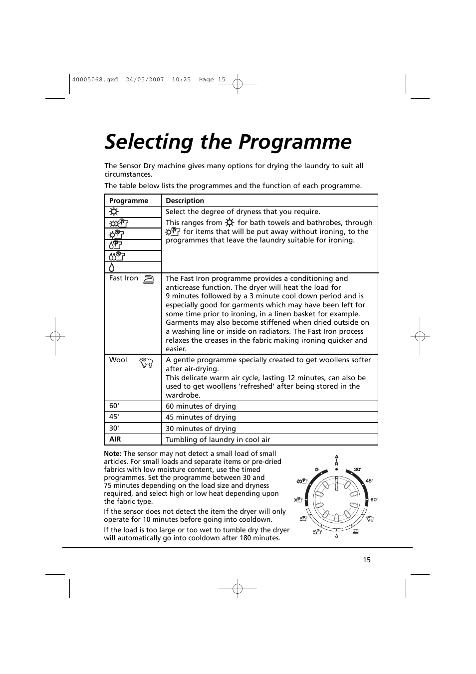 Selecting the programme | Candy GO DC 78-86S User Manual | Page 15 / 110