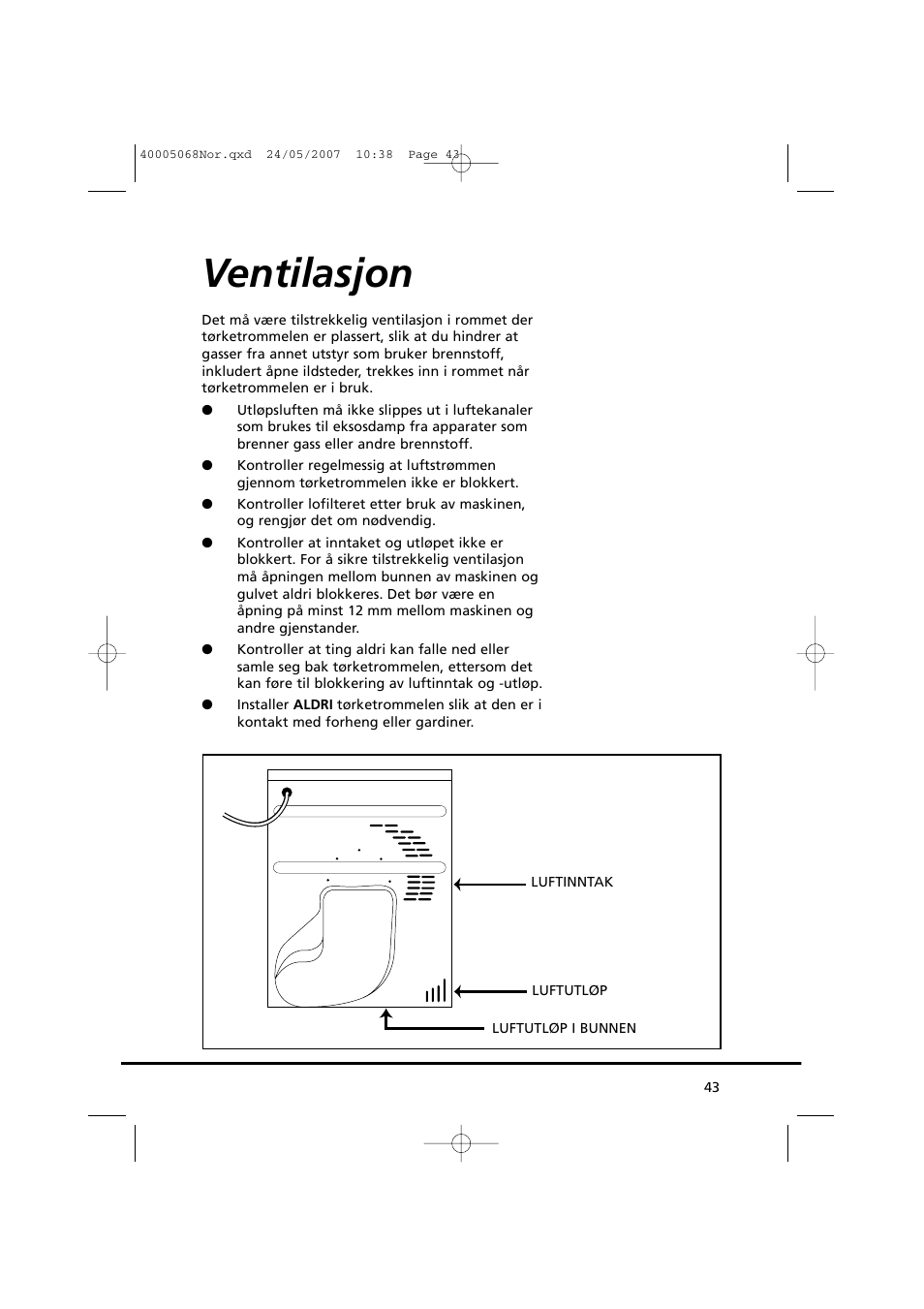 Ventilasjon | Candy GO DC 78-86S User Manual | Page 43 / 110