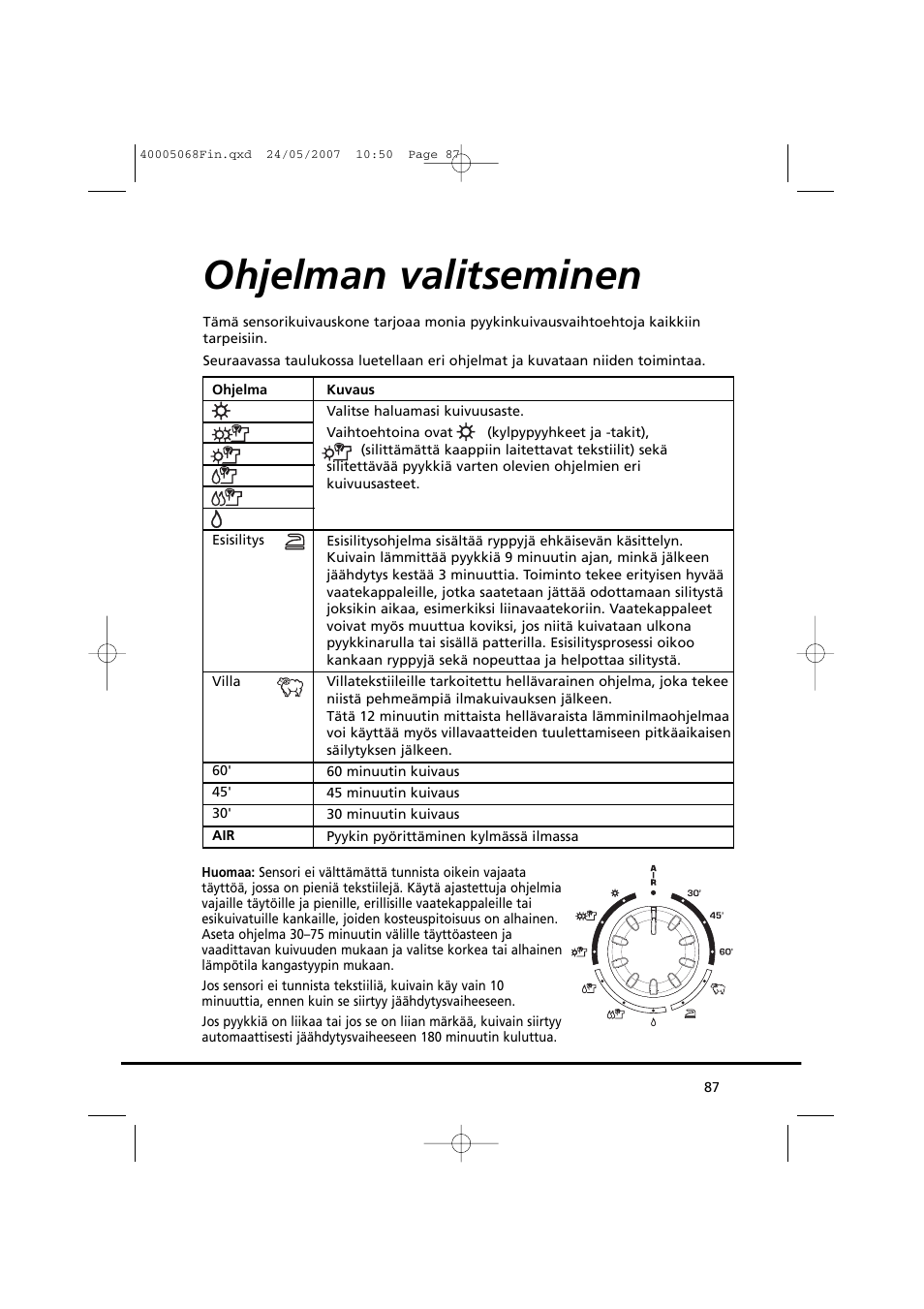 Ohjelman valitseminen | Candy GO DC 78-86S User Manual | Page 87 / 110