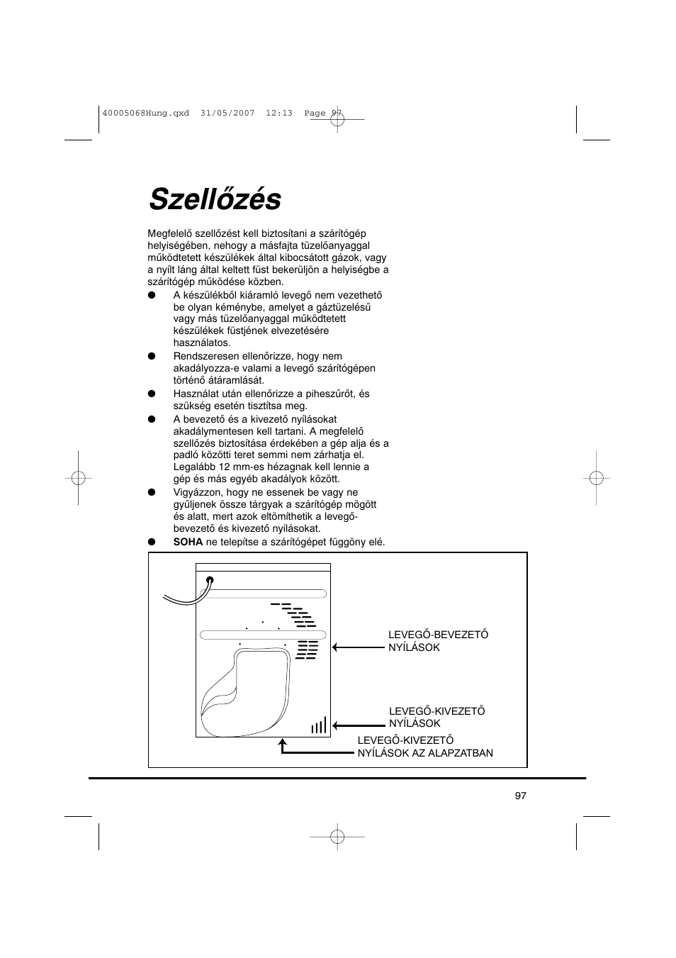 Szellőzés | Candy GO DC 78-86S User Manual | Page 97 / 110