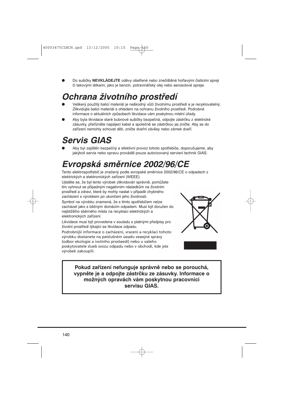 Ochrana životního prostředí, Servis gias | Candy AB CV1 16- SY User Manual | Page 140 / 152