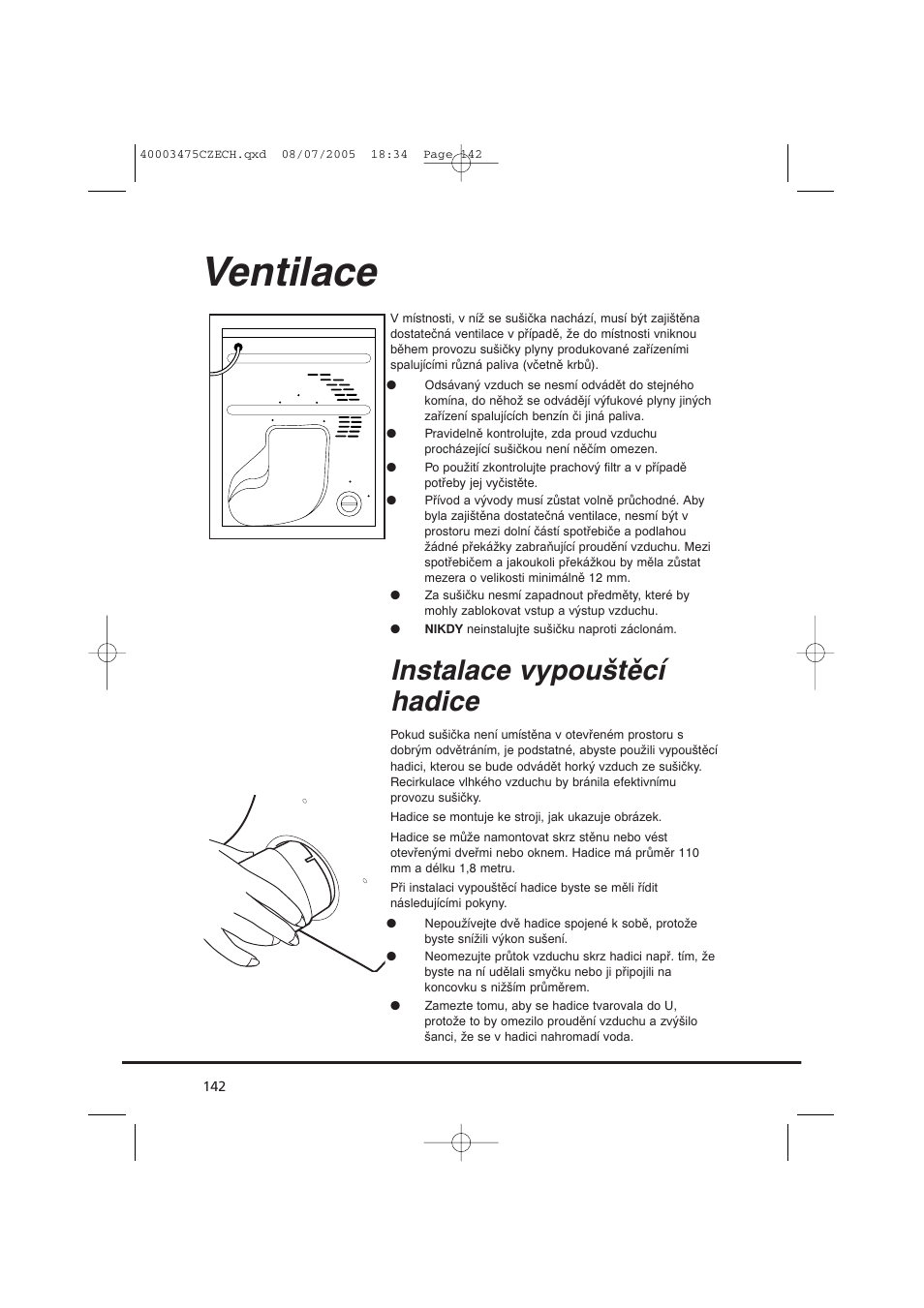 Ventilace, Instalace vypouštěcí hadice | Candy AB CV1 16- SY User Manual | Page 142 / 152