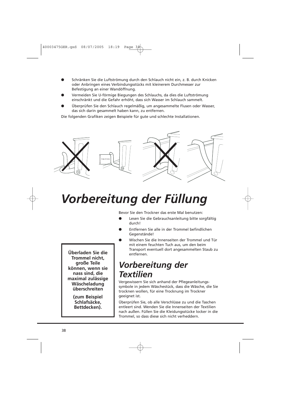 Vorbereitung der füllung, Vorbereitung der textilien | Candy AB CV1 16- SY User Manual | Page 38 / 152