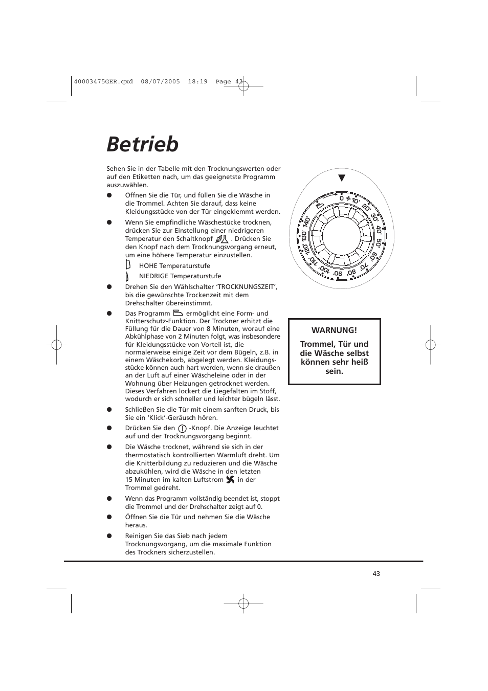Betrieb | Candy AB CV1 16- SY User Manual | Page 43 / 152