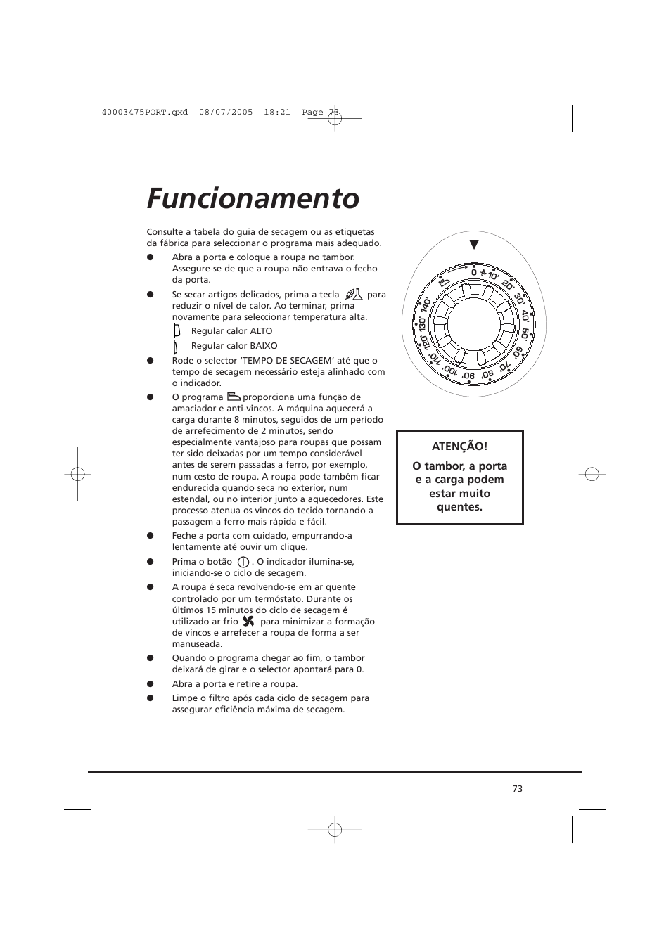 Funcionamento | Candy AB CV1 16- SY User Manual | Page 73 / 152