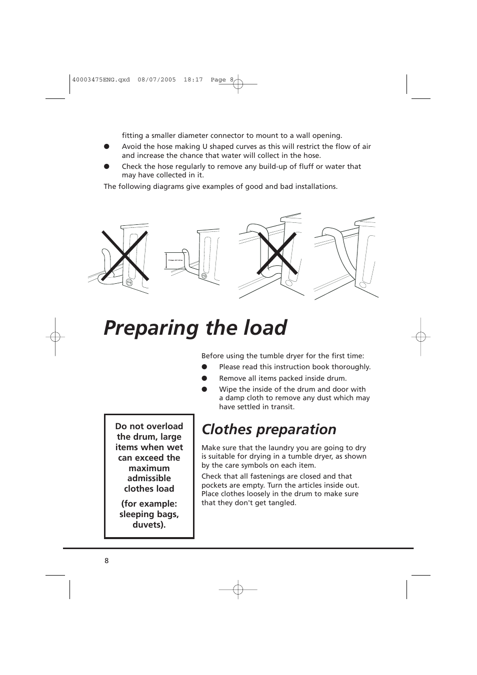 Preparing the load, Clothes preparation | Candy AB CV1 16- SY User Manual | Page 8 / 152