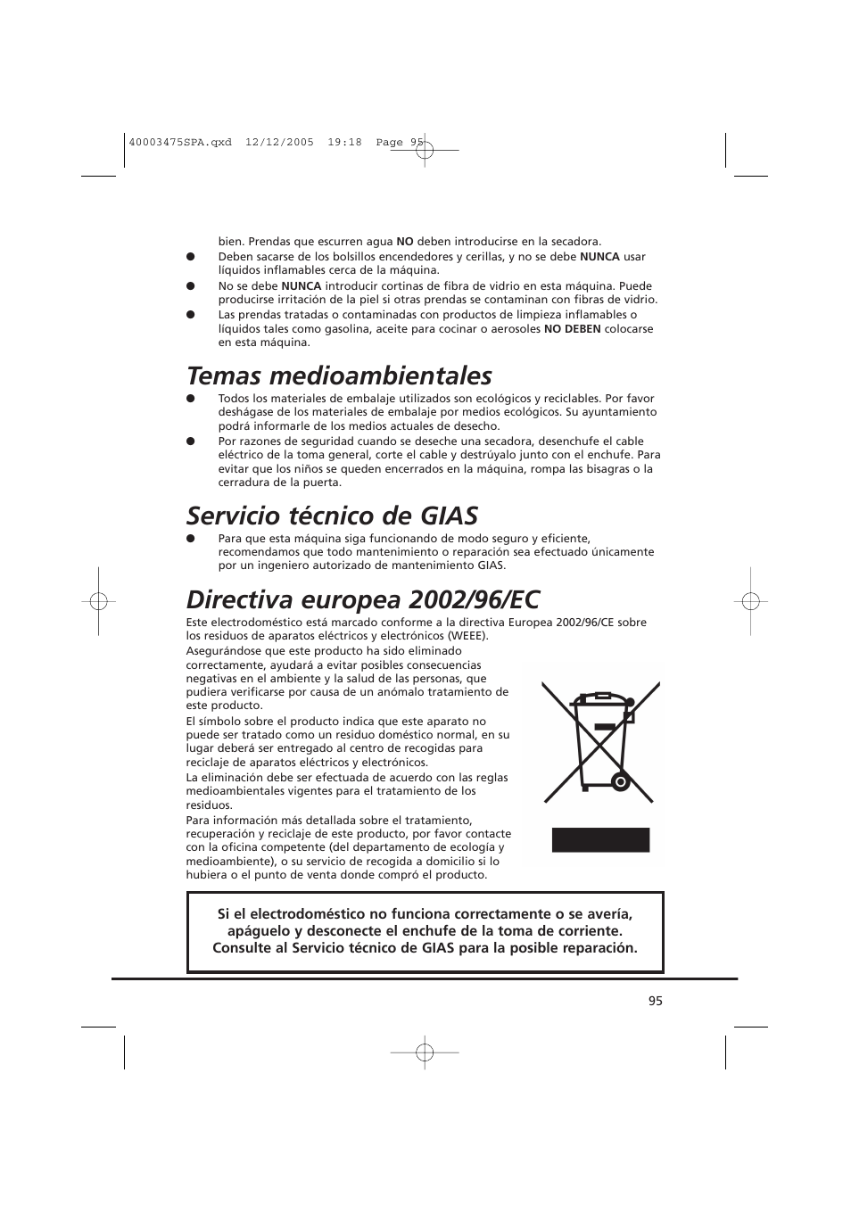 Temas medioambientales, Servicio técnico de gias | Candy AB CV1 16- SY User Manual | Page 95 / 152
