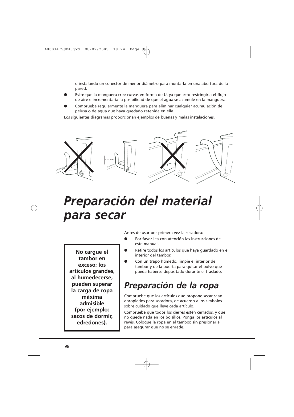 Preparación del material para secar, Preparación de la ropa | Candy AB CV1 16- SY User Manual | Page 98 / 152