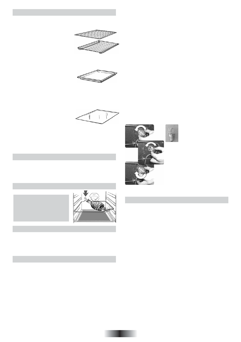 Grillen, Garzeiten, Reinigung und wartung | Katalytisches selbstreinigungsset, Der drehspieß, Ofenausstattung | Candy FO 2D 966 X User Manual | Page 31 / 51