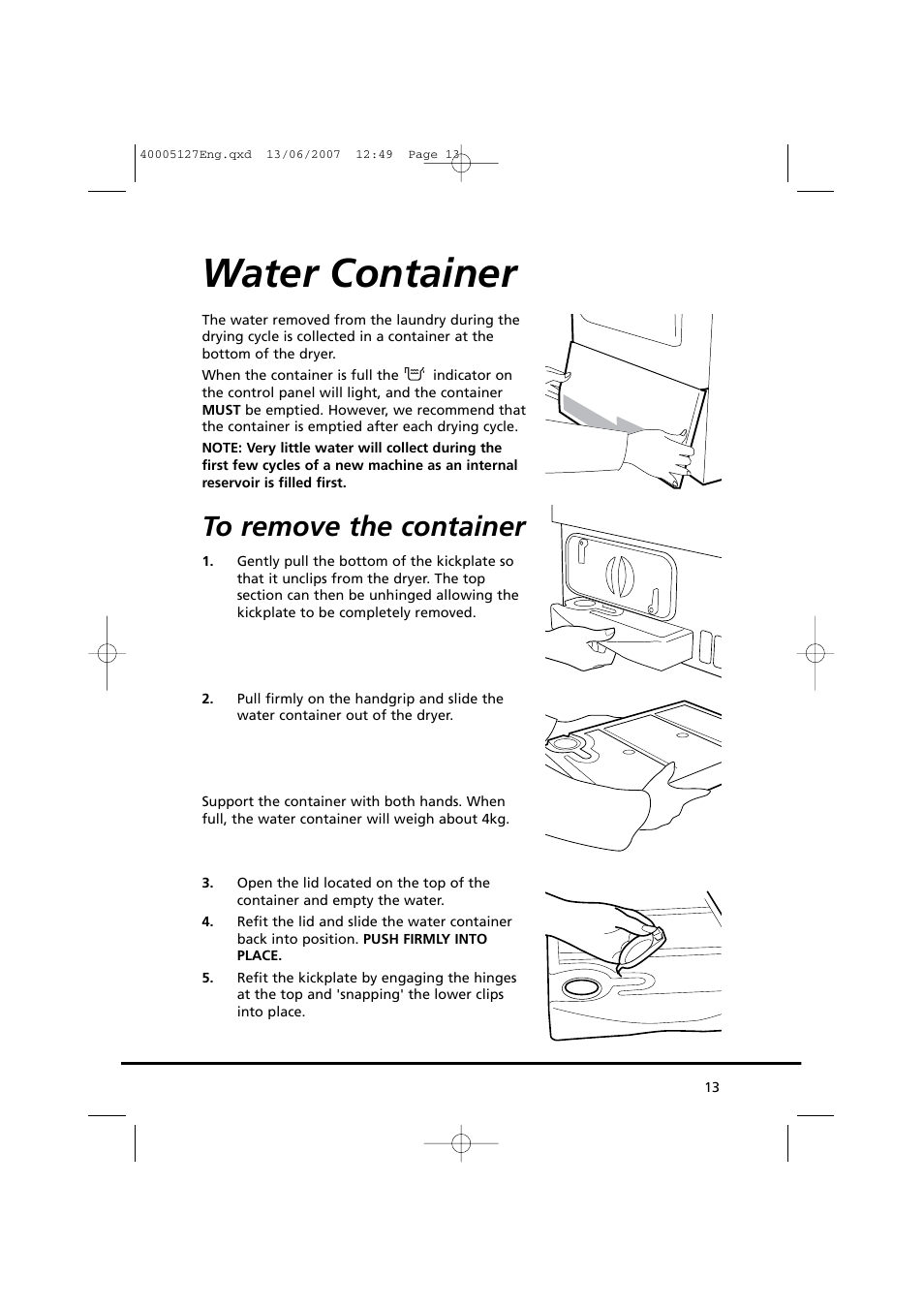 Water container | Candy GO DC 36 User Manual | Page 13 / 92