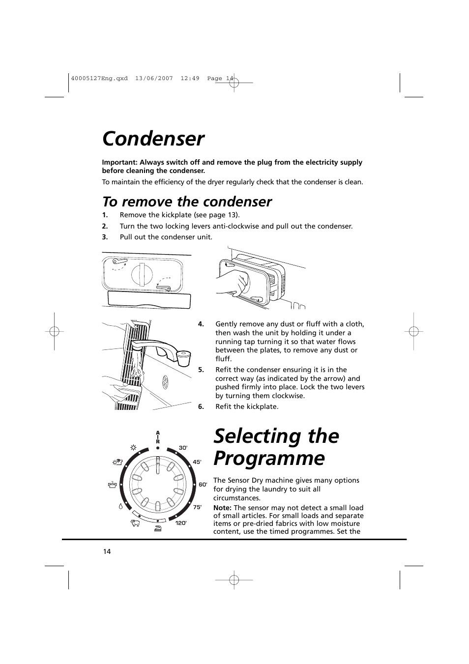 Condenser selecting the programme | Candy GO DC 36 User Manual | Page 14 / 92